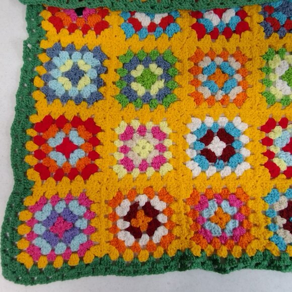 Afghan Multicolored Crotchet Throw Blanket Vibrant 31" x 31" Handmade In USA VTG - Picture 5 of 6